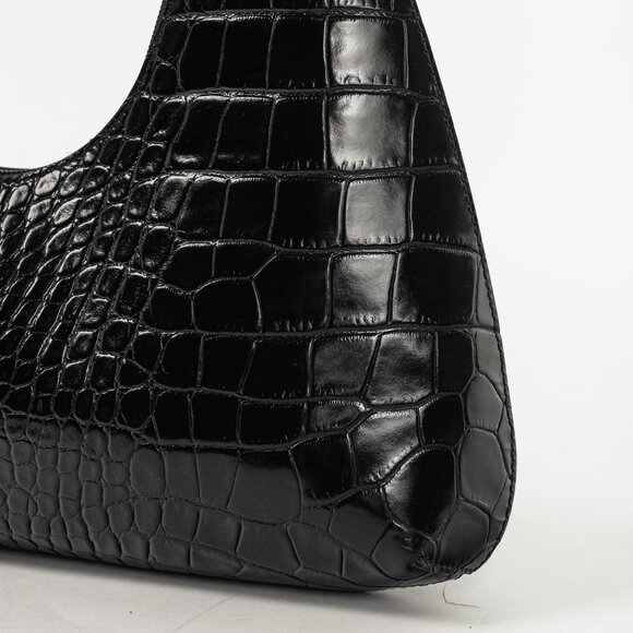 BY FAR Amber Baby Black Crocodile-Embossed Leather Shoulder Bag - Picture 8 of 11
